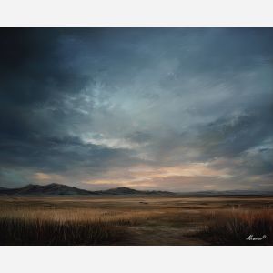 fading light,open landscape,oil painting