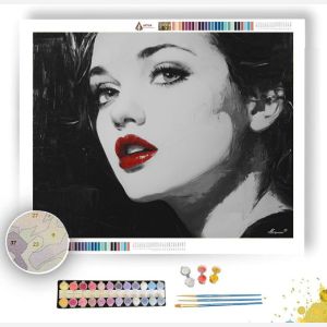 RED LIP PORTRAIT B&W - Paint by Numbers Full Kit