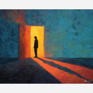 glowing, narrow, palette knife, oil painting, impasto, thick paint, layered pigment, scraped texture, hand painted, fine art, expressive surface, material depth, painterly, atmospheric, visual rhythm, textured painting, studio art