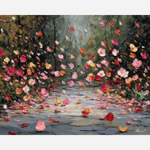 veiled, blooming, palette knife, oil painting, impasto, thick paint, layered pigment, scraped texture, hand painted, fine art, expressive surface, material depth, painterly, atmospheric, visual rhythm, textured painting, studio art