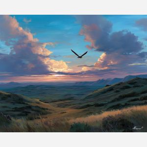 fantasy bird spirit,day hills,oil painting