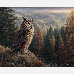 fantasy owl,forest ridge,daylight oil painting