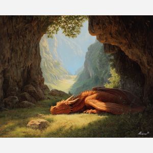 fantasy dragon,valley landscape,daylight,oil painting