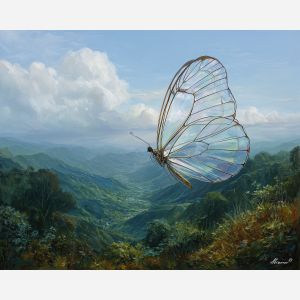 fantasy butterfly,giant insect,daylight ridge,oil painting