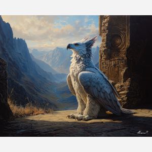 fantasy griffin,mountain pass,daylight oil painting