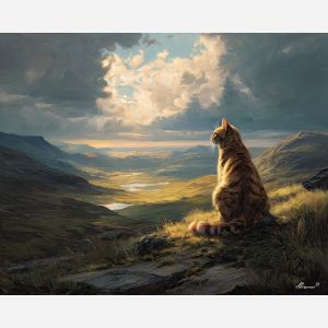 fantasy feline,highlands,day landscape,oil painting