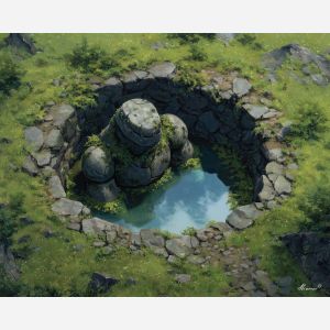 earth golem,stone basin,elemental being,oil painting