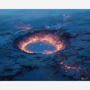 fire element,crater landscape,volcanic calm,oil painting