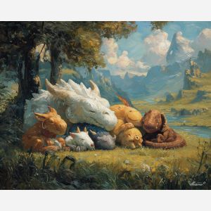 fantasy creatures,day landscape,oil painting