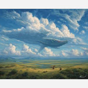 fantasy leviathan,sky creature,open fields,oil painting