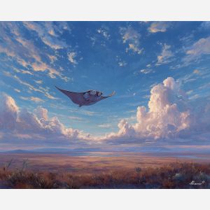 fantasy manta,sky creature,open plains,oil painting