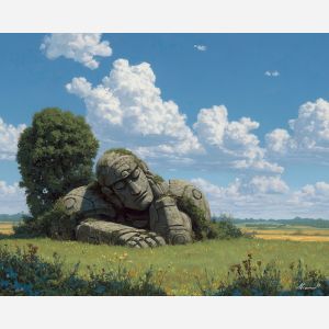 fantasy golem,stone creature,day landscape,oil painting