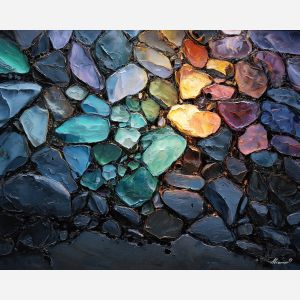 soft, vision, sea glass, palette knife, oil painting, impasto, thick paint, textured surface, expressive art, painterly style, material depth, visual rhythm, contemporary art, hand painted, layered pigment, atmospheric, modern composition