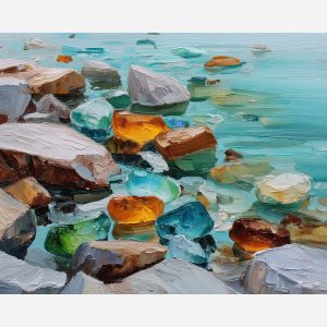 focused, outline, sea glass, palette knife, oil painting, impasto, thick paint, textured surface, expressive art, painterly style, material depth, visual rhythm, contemporary art, hand painted, layered pigment, atmospheric, modern composition