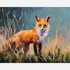 drifting, scene, fox, palette knife, oil painting, impasto, thick paint, textured surface, expressive art, painterly style, material depth, visual rhythm, contemporary art, hand painted, layered pigment, atmospheric, modern composition