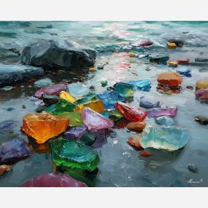 vivid, hidden, moment, sea glass, palette knife, oil painting, impasto, thick paint, textured surface, expressive art, painterly style, material depth, visual rhythm, contemporary art, hand painted, layered pigment, atmospheric, modern composition