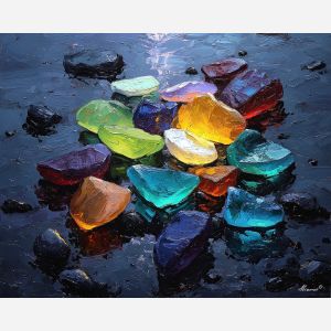 quiet, warm, presence, sea glass, palette knife, oil painting, impasto, thick paint, textured surface, expressive art, painterly style, material depth, visual rhythm, contemporary art, hand painted, layered pigment, atmospheric, modern composition