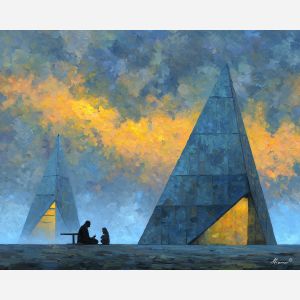 muted, soft, figure, star wars, palette knife, oil painting, impasto, thick paint, textured surface, expressive art, painterly style, material depth, visual rhythm, contemporary art, hand painted, layered pigment, atmospheric, modern composition