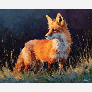 gentle, form, fox, palette knife, oil painting, impasto, thick paint, textured surface, expressive art, painterly style, material depth, visual rhythm, contemporary art, hand painted, layered pigment, atmospheric, modern composition