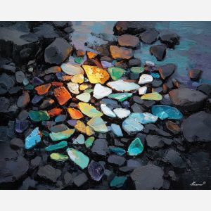 flowing, gesture, sea glass, palette knife, oil painting, impasto, thick paint, textured surface, expressive art, painterly style, material depth, visual rhythm, contemporary art, hand painted, layered pigment, atmospheric, modern composition