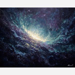 luminous, still, rhythm, star wars, palette knife, oil painting, impasto, thick paint, textured surface, expressive art, painterly style, material depth, visual rhythm, contemporary art, hand painted, layered pigment, atmospheric, modern composition