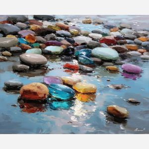 dreamy, figure, sea glass, palette knife, oil painting, impasto, thick paint, textured surface, expressive art, painterly style, material depth, visual rhythm, contemporary art, hand painted, layered pigment, atmospheric, modern composition