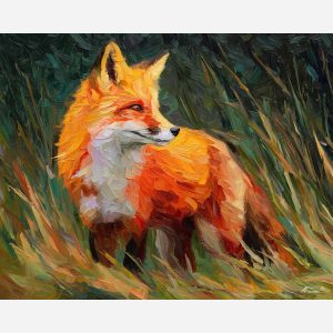 gentle, mood, fox, palette knife, oil painting, impasto, thick paint, textured surface, expressive art, painterly style, material depth, visual rhythm, contemporary art, hand painted, layered pigment, atmospheric, modern composition