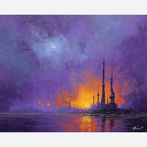 charged, presence, star wars, palette knife, oil painting, impasto, thick paint, textured surface, expressive art, painterly style, material depth, visual rhythm, contemporary art, hand painted, layered pigment, atmospheric, modern composition