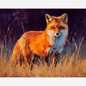 warm, vivid, color, fox, palette knife, oil painting, impasto, thick paint, textured surface, expressive art, painterly style, material depth, visual rhythm, contemporary art, hand painted, layered pigment, atmospheric, modern composition