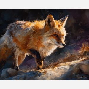 quiet, color, fox, palette knife, oil painting, impasto, thick paint, textured surface, expressive art, painterly style, material depth, visual rhythm, contemporary art, hand painted, layered pigment, atmospheric, modern composition