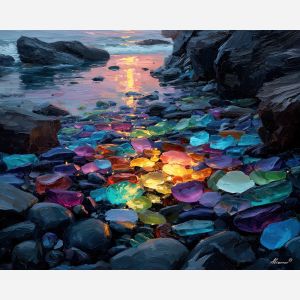 luminous, presence, sea glass, palette knife, oil painting, impasto, thick paint, textured surface, expressive art, painterly style, material depth, visual rhythm, contemporary art, hand painted, layered pigment, atmospheric, modern composition