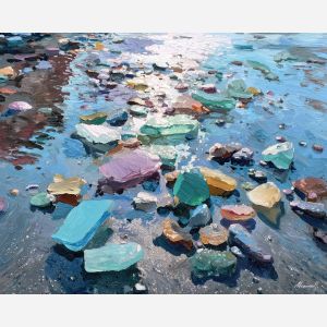 quiet, scene, sea glass, palette knife, oil painting, impasto, thick paint, textured surface, expressive art, painterly style, material depth, visual rhythm, contemporary art, hand painted, layered pigment, atmospheric, modern composition