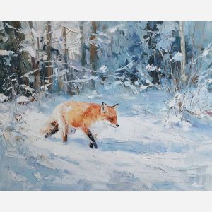 muted, vivid, balance, fox, palette knife, oil painting, impasto, thick paint, textured surface, expressive art, painterly style, material depth, visual rhythm, contemporary art, hand painted, layered pigment, atmospheric, modern composition