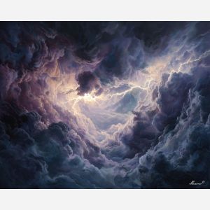 lightning spirit,elemental being,storm clouds,oil painting