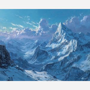 ice element,frozen pass,mountain landscape,oil painting