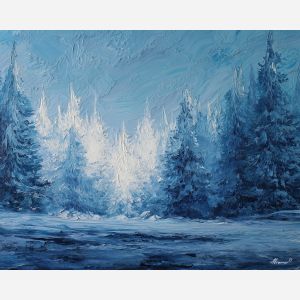 ice element,frozen forest,soft frost,oil painting