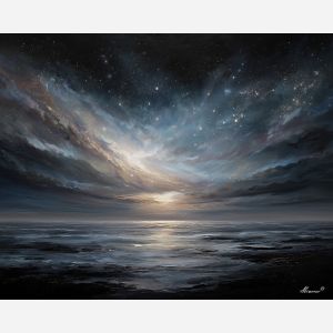 cosmic stars,quiet drift,elemental space,oil painting