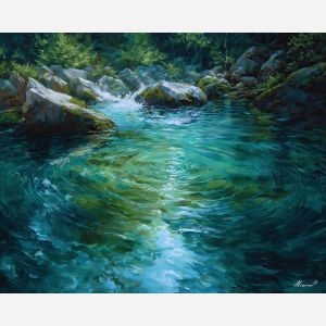 water spirit,elemental being,river landscape,oil painting