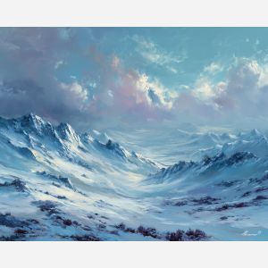 ice element,snowy highlands,frozen landscape,oil painting