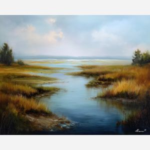 water element,marsh landscape,mist,oil painting