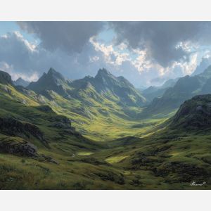 shadow element,highlands landscape,soft darkness,oil painting