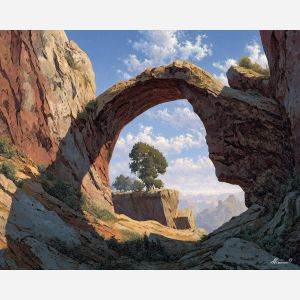 air element,stone arch,elemental erosion,oil painting