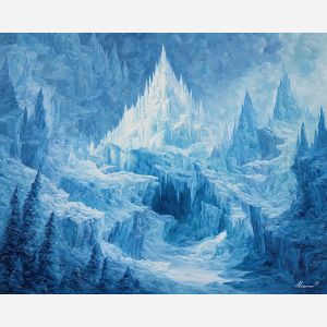 ice element,fantasy landscape,frozen balance,oil painting