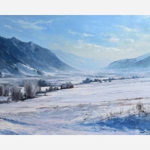 ice element,frozen valley,soft frost,oil painting
