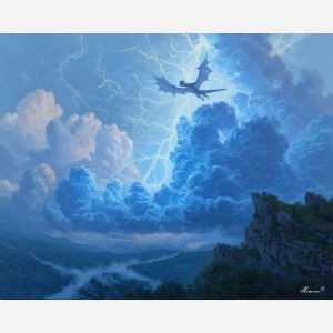 lightning dragon,elemental creature,storm landscape,oil painting