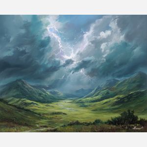lightning element,highlands,storm energy,oil painting