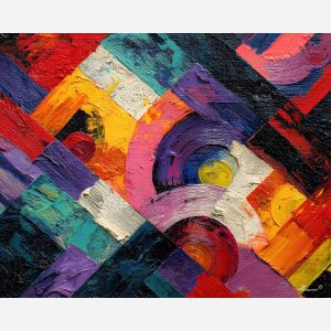 bright, balance, art deco, palette knife, oil painting, impasto, thick paint, textured surface, expressive art, painterly style, material depth, visual rhythm, contemporary art, hand painted, layered pigment, atmospheric, modern composition