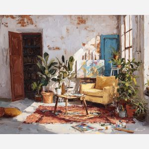 open, scene, boho, palette knife, oil painting, impasto, thick paint, textured surface, expressive art, painterly style, material depth, visual rhythm, contemporary art, hand painted, layered pigment, atmospheric, modern composition