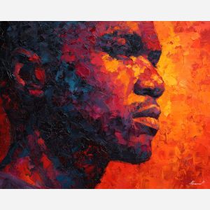 graphic, bold, scene, african american, palette knife, oil painting, impasto, thick paint, textured surface, expressive art, painterly style, material depth, visual rhythm, contemporary art, hand painted, layered pigment, atmospheric, modern composition