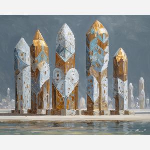 grounded, light, art deco, palette knife, oil painting, impasto, thick paint, textured surface, expressive art, painterly style, material depth, visual rhythm, contemporary art, hand painted, layered pigment, atmospheric, modern composition